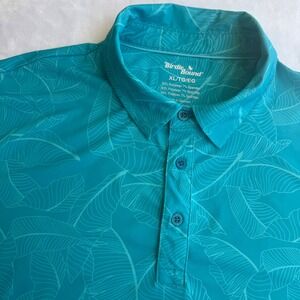 Birdie Bound Mens XL Golf Polo Shirt Teal Blue Ombre Palm Leaf Tropical Stretch